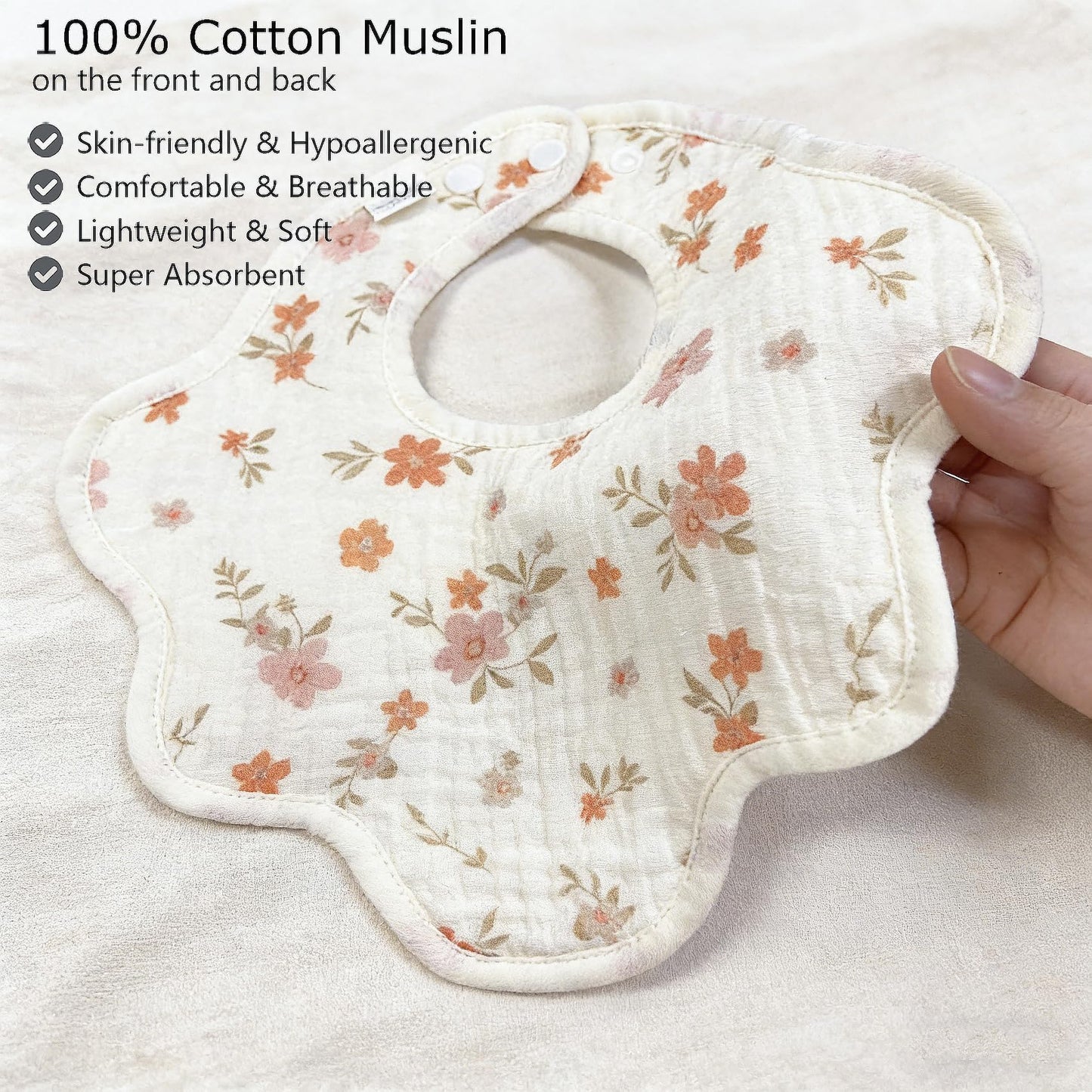 Detailed view of absorbent muslin material for drool management