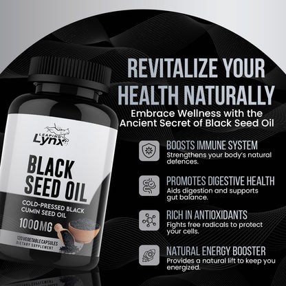 Pure non-GMO USA imported black seed oil capsules close up view.