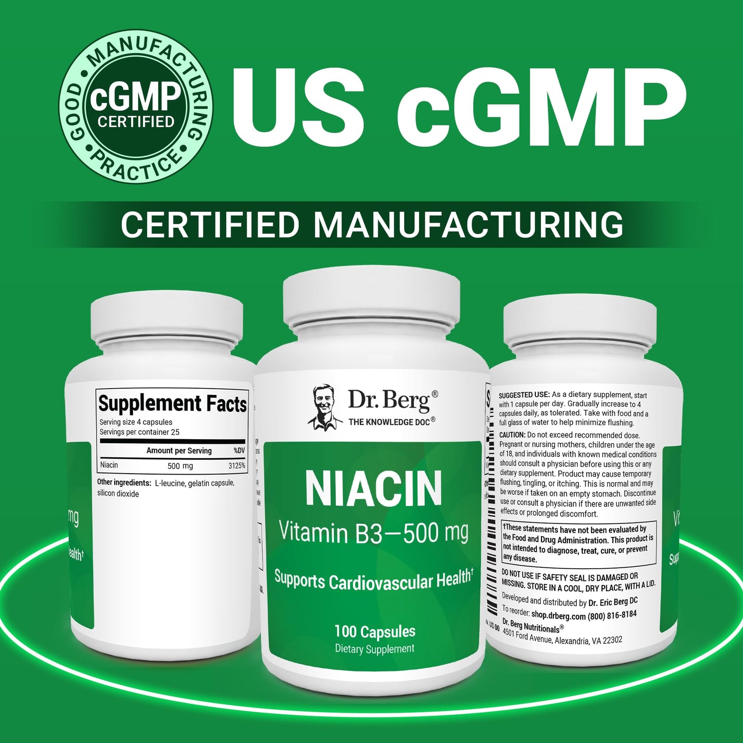 Authentic USA imported Dr. Berg Niacin 100 count bottle