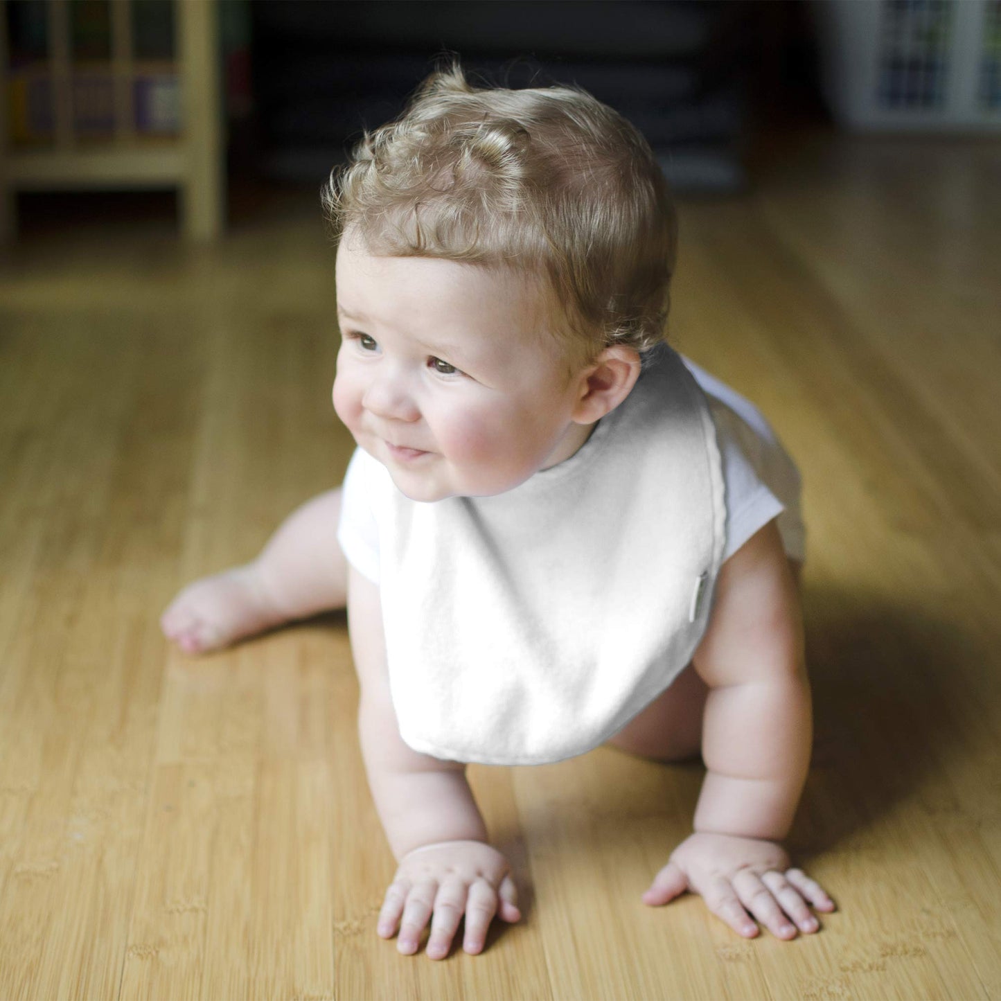 Top view of Green Sprouts feeding bibs stack