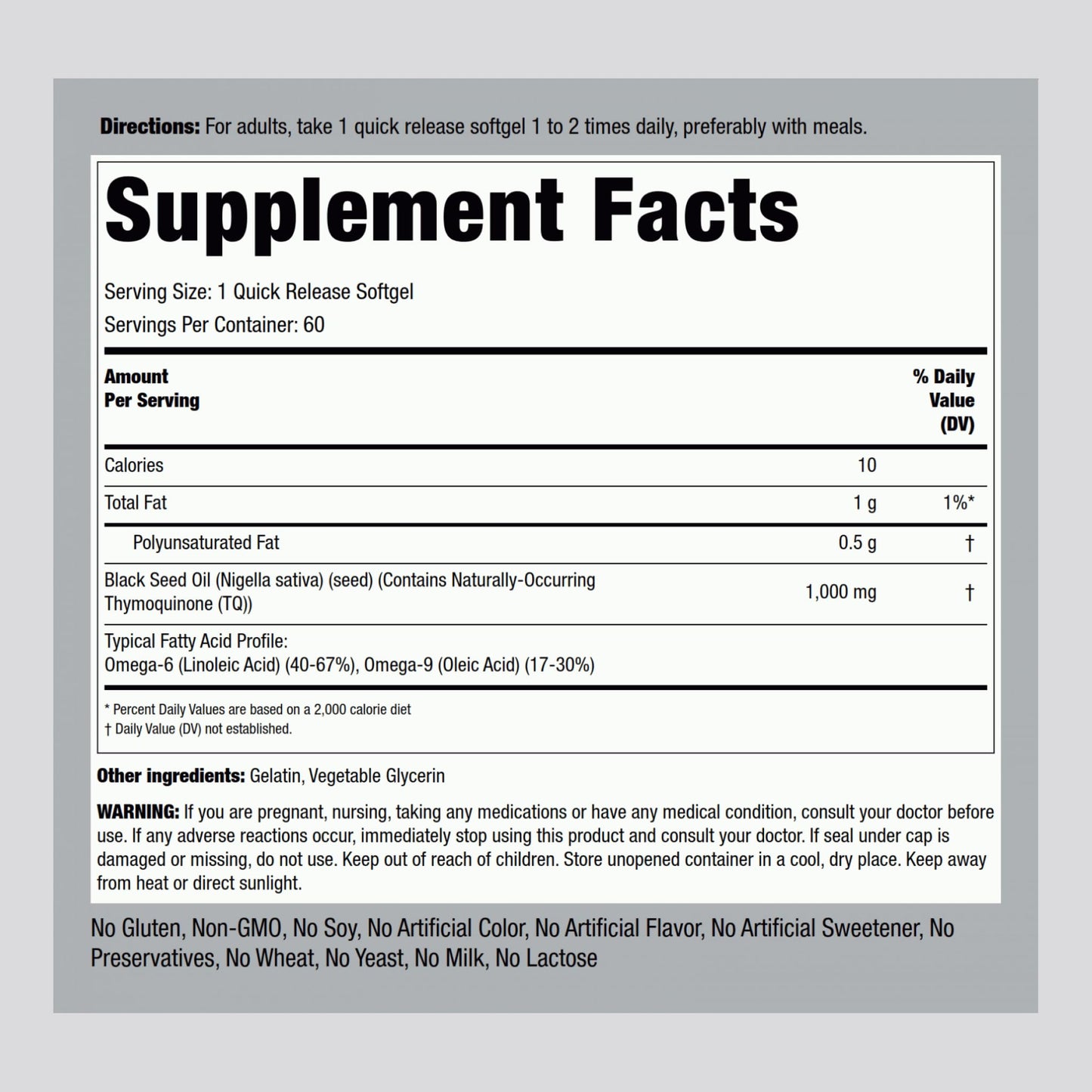 Piping Rock Black Cumin Seed Oil supplement bottle showing 1000mg dosage label