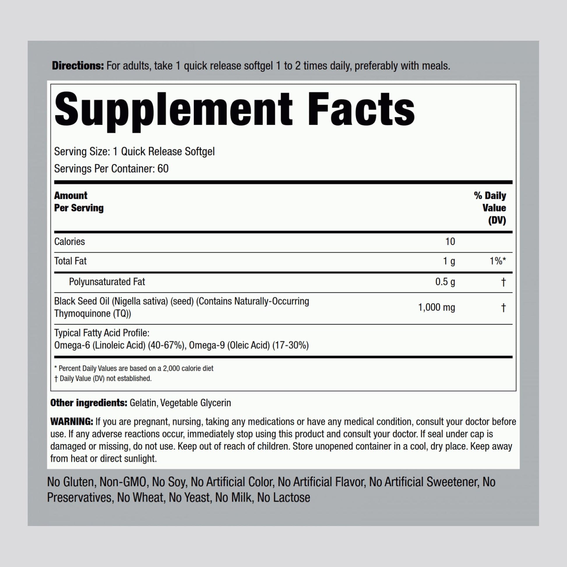 Piping Rock Black Cumin Seed Oil supplement bottle showing 1000mg dosage label