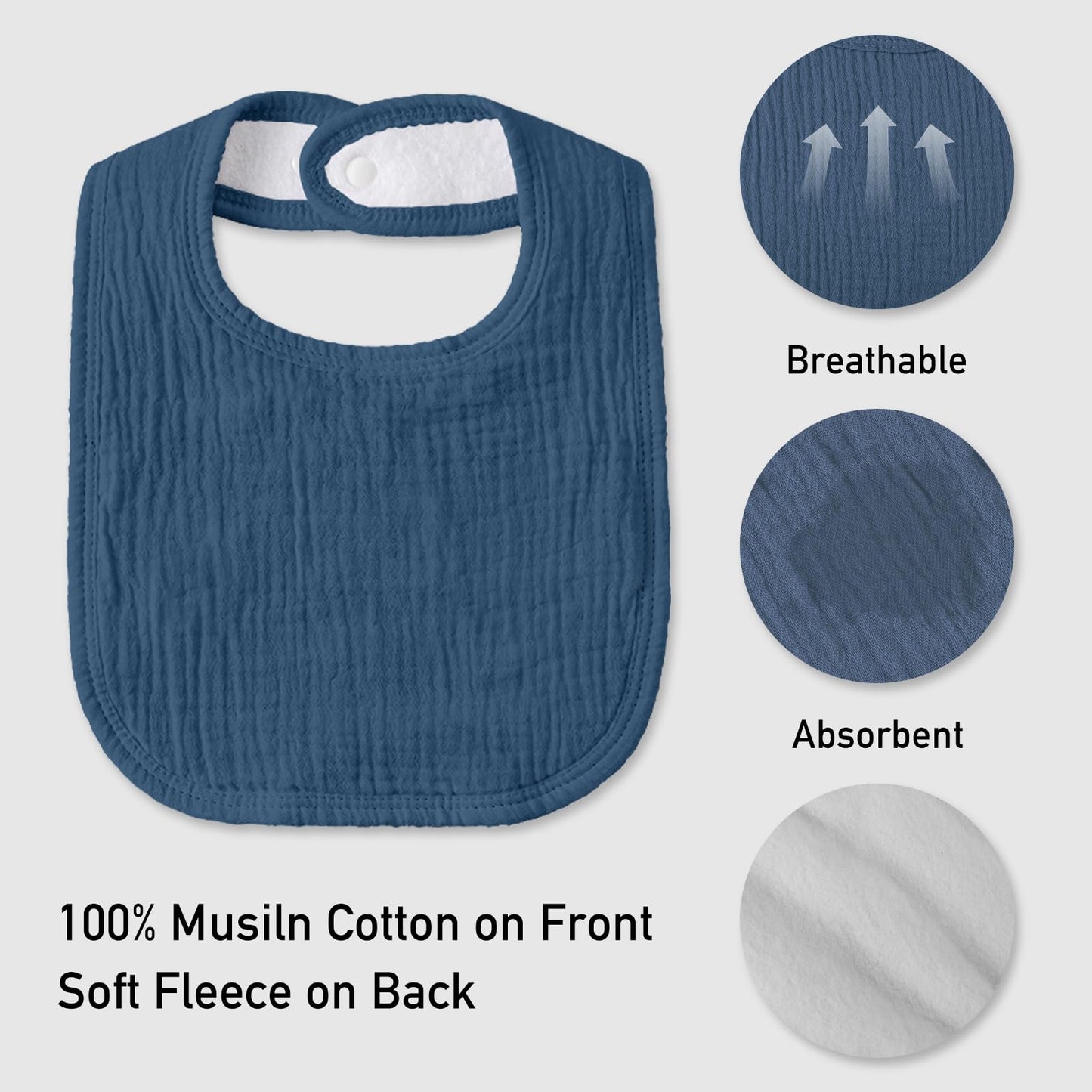 Absorbent muslin cotton baby bibs back view