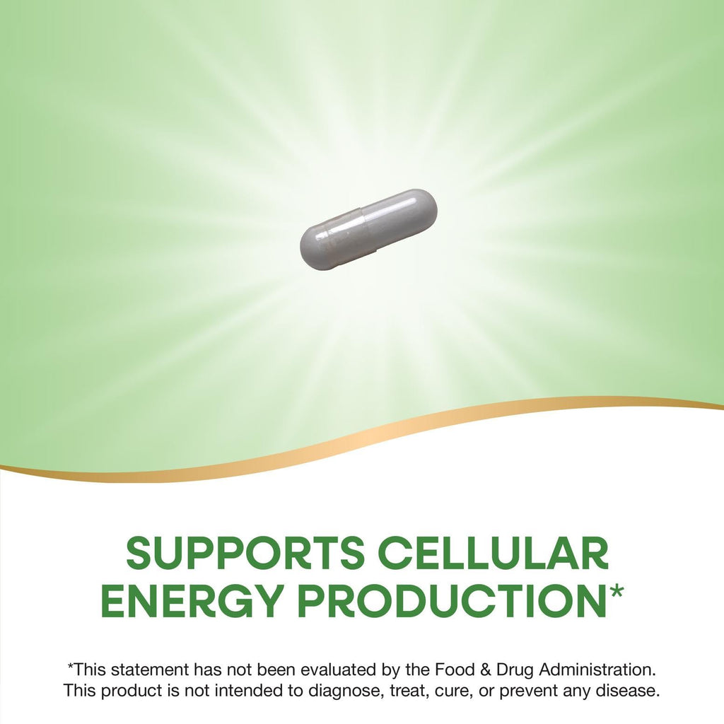 Nature's Way dietary supplement bottle displaying cellular energy support product benefits