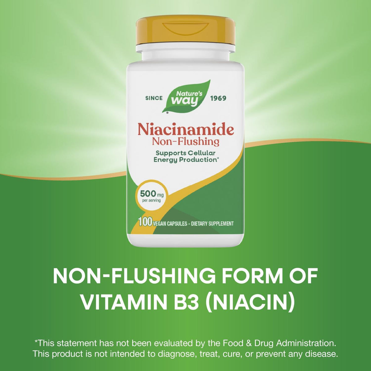 Authentic imported USA vitamin B3 capsules showing vegan and gluten free certifications