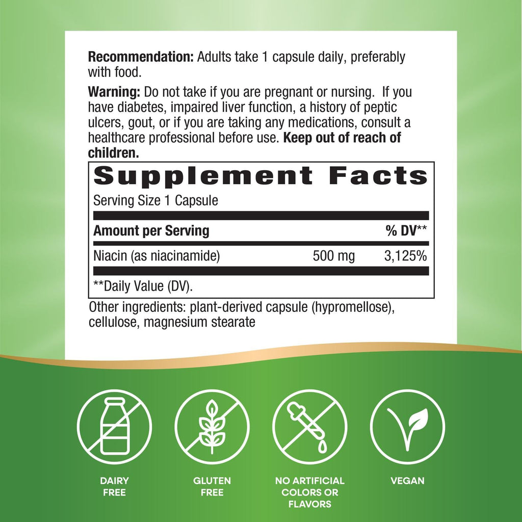 Nature's Way Niacinamide 100 capsule container top view detailing safety seal packaging