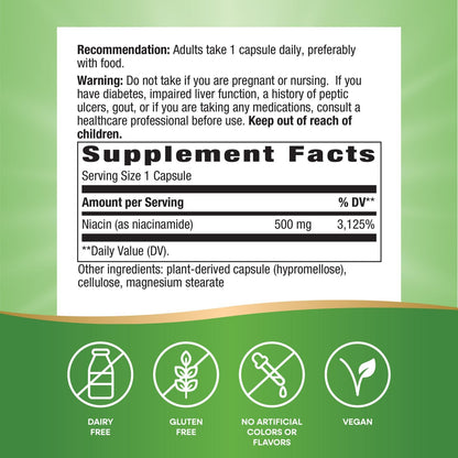 Nature's Way Niacinamide 100 capsule container top view detailing safety seal packaging
