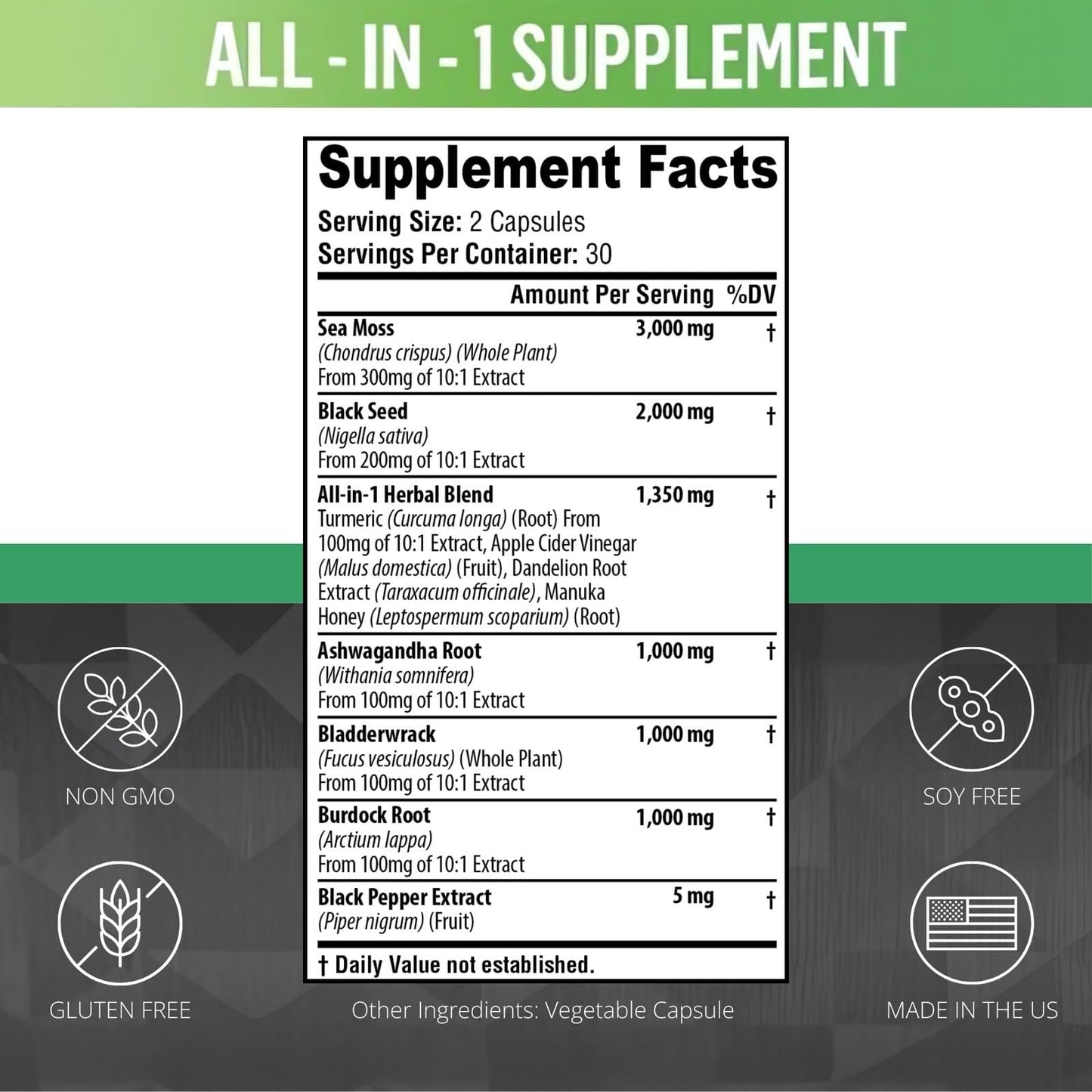 BIYODE Irish sea moss capsule supplement showcasing the blend of premium superfoods including ashwagandha and turmeric.