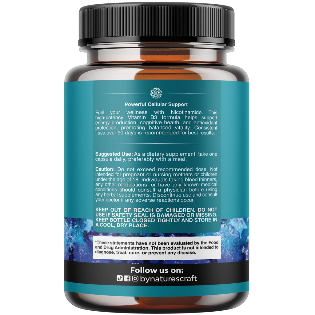Nature's Craft Vitamin B3 flush free supplement label details showing nutritional facts