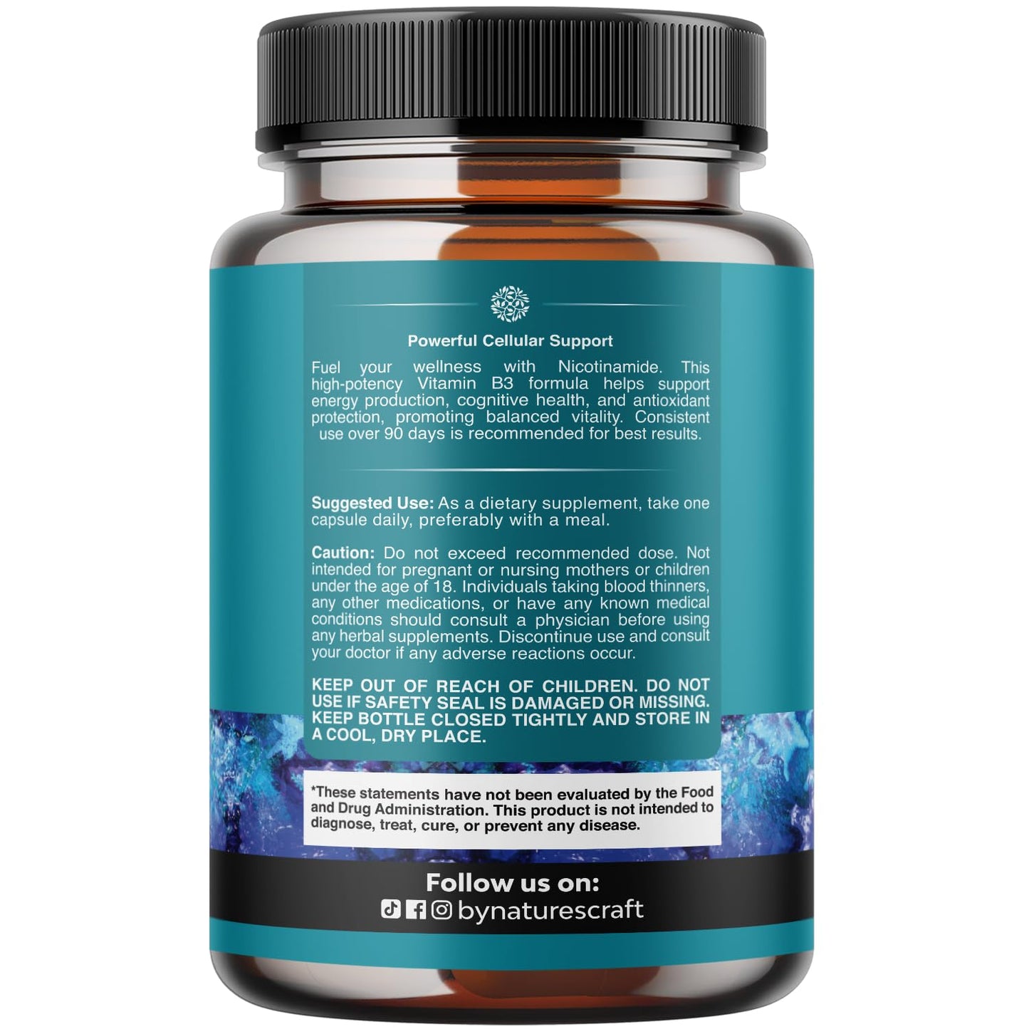 Nature's Craft Vitamin B3 flush free supplement label details showing nutritional facts