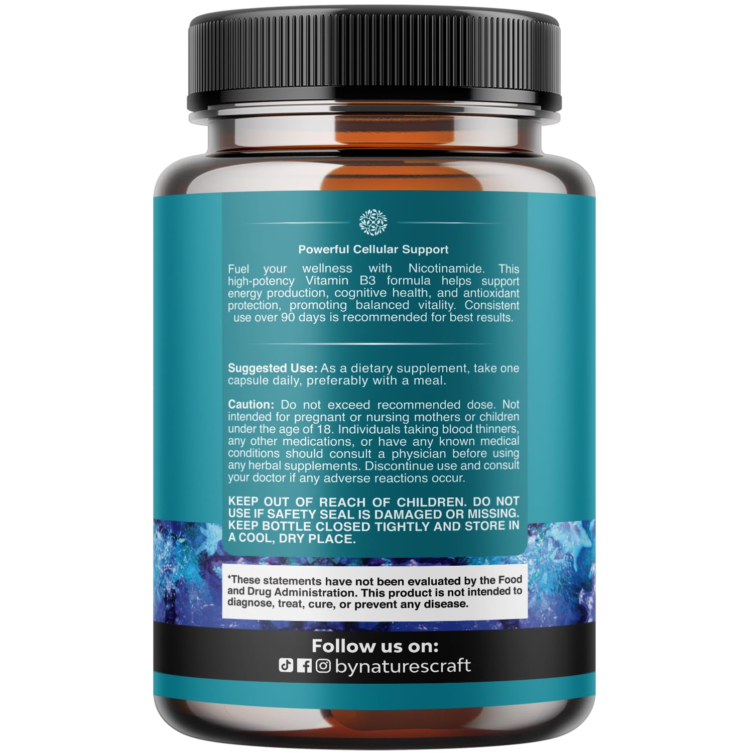 Nature's Craft Vitamin B3 flush free supplement label details showing nutritional facts