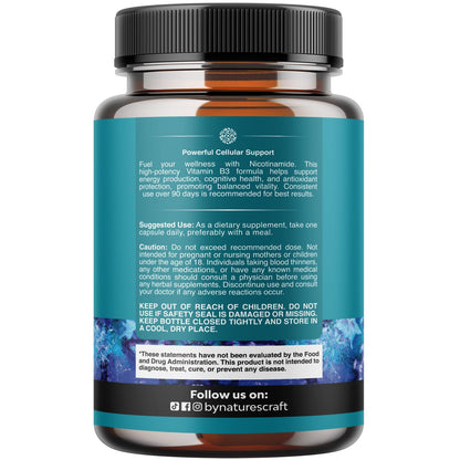 Nature's Craft Vitamin B3 flush free supplement label details showing nutritional facts