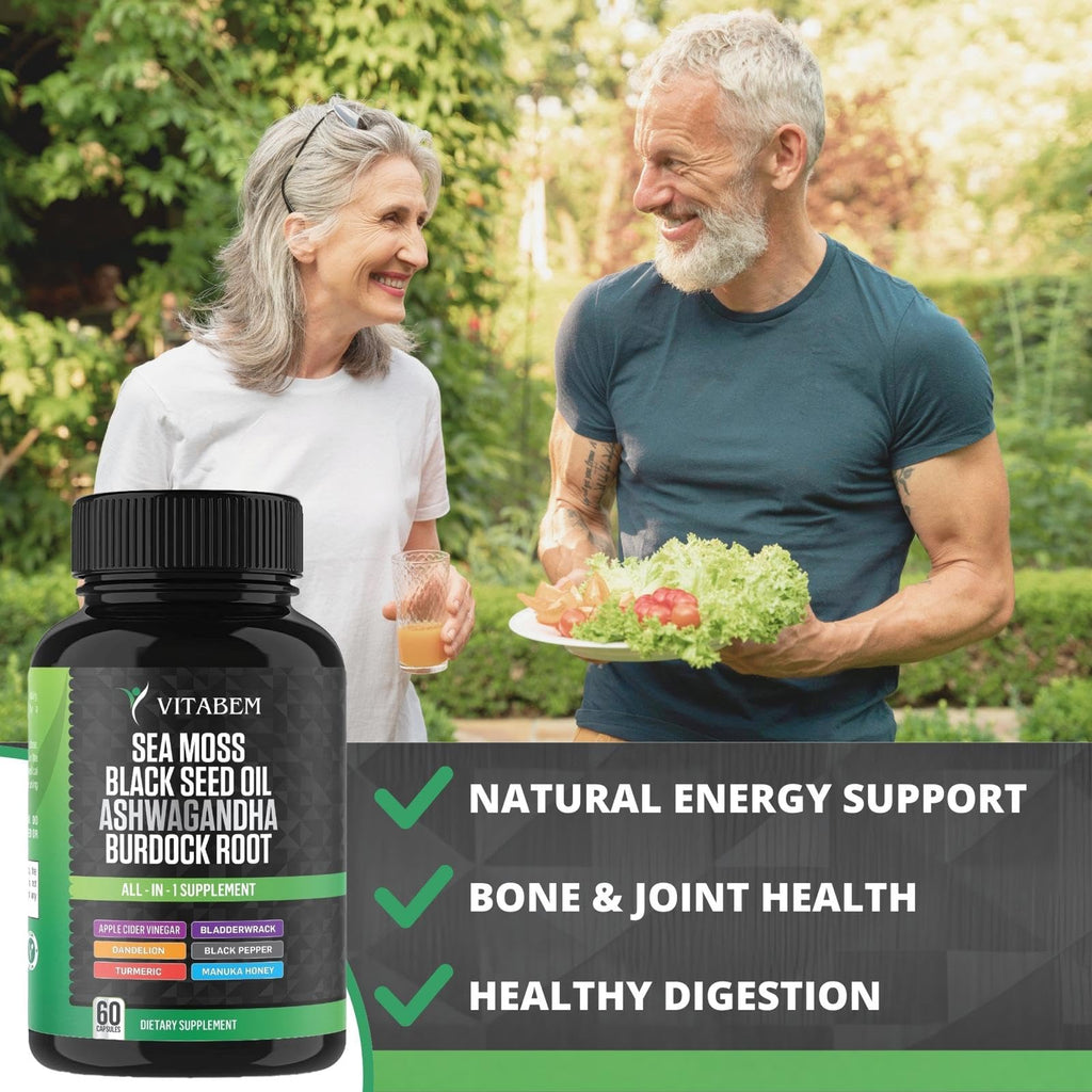 Vitabem sea moss and ashwagandha supplement bottle back label
