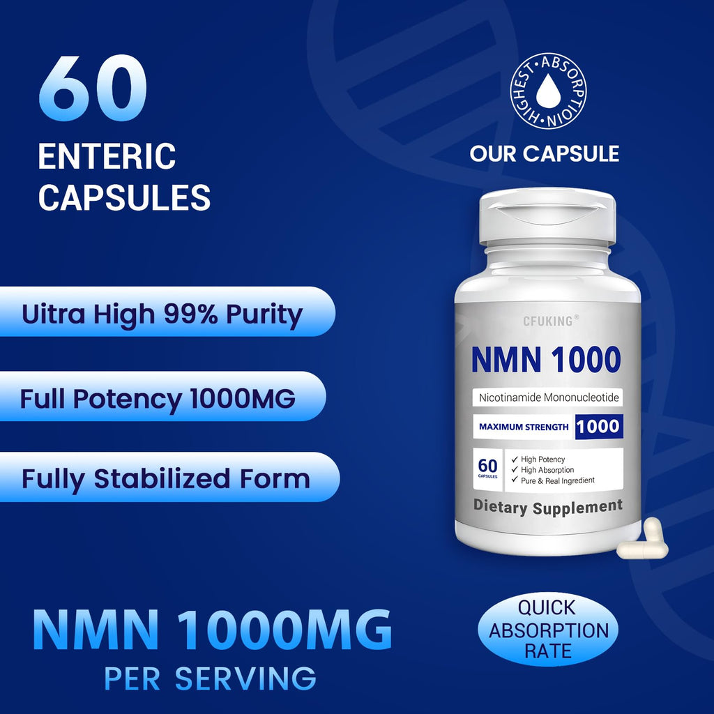 Side view of Cfuking Nmn 1000mg bottle showing potency