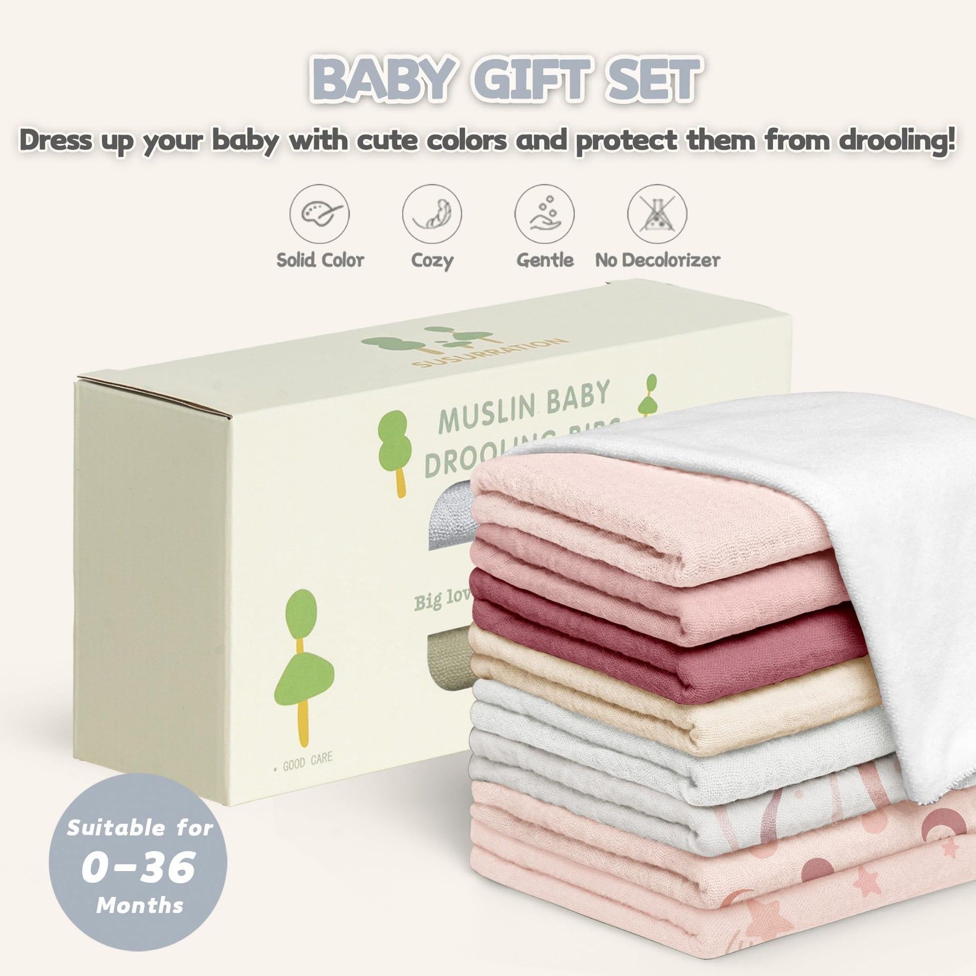 Assorted colors of Susurration muslin baby bibs set