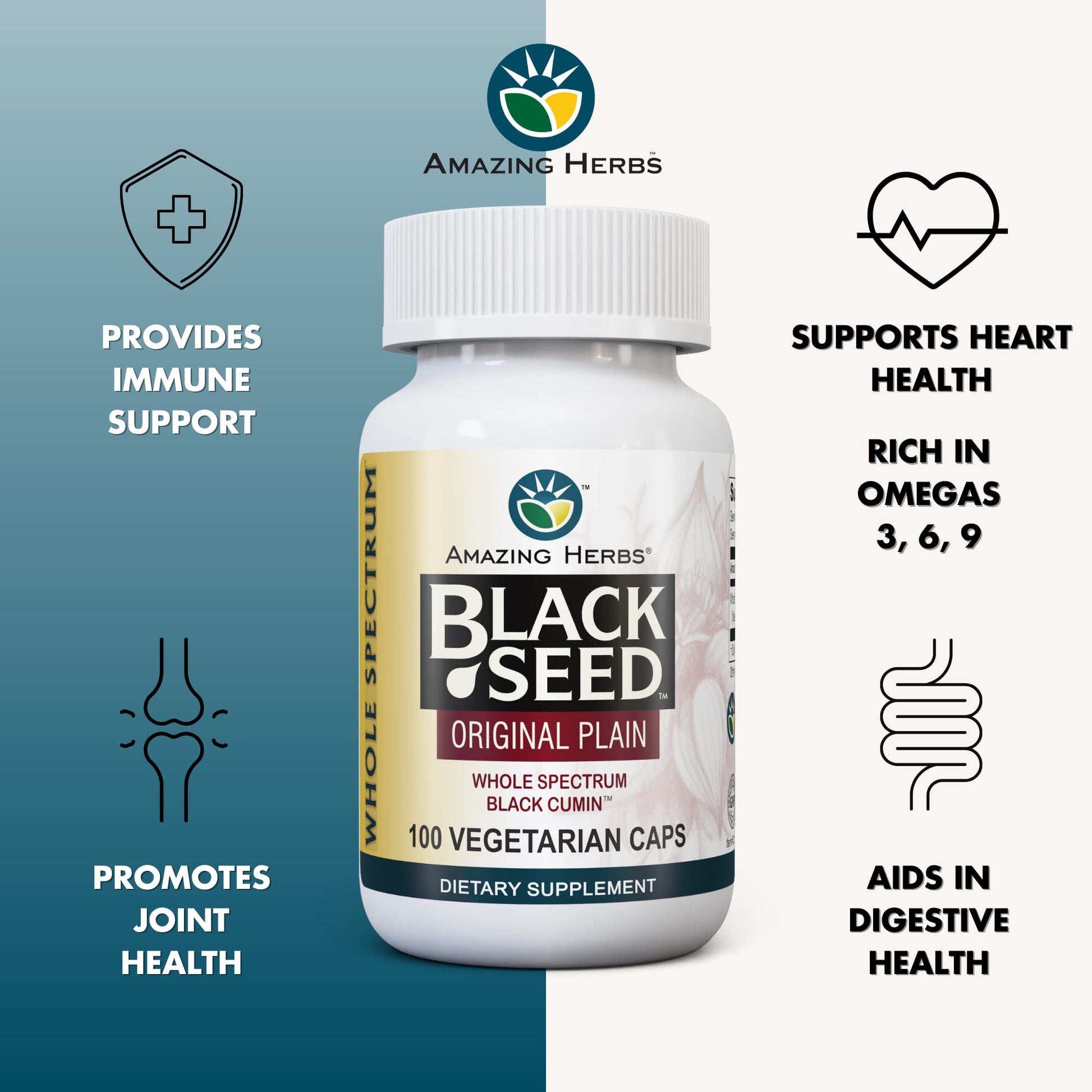 Amazing Herbs black cumin seed vegetarian capsules supplement facts and ingredient panel