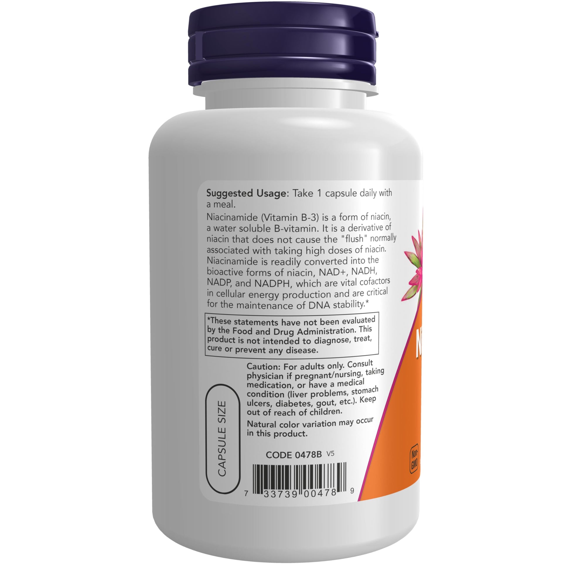 NOW Foods Niacinamide 100 vegetarian capsules cellular energy support bottle display