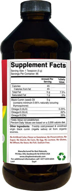 Best Naturals black seed oil 16 fluid ounces label supplement facts view