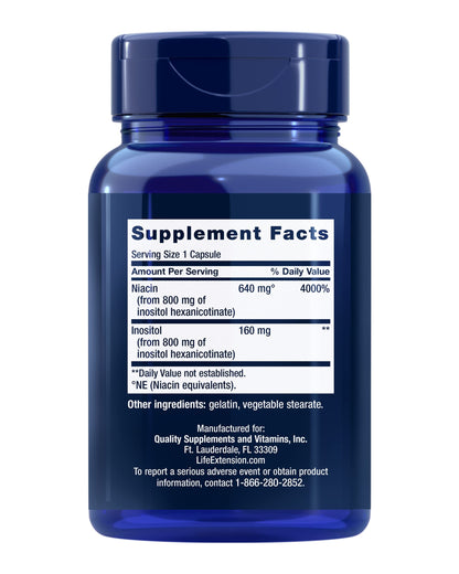 Life Extension Vitamin B3 flush free supplement bottle showing non-GMO certification label