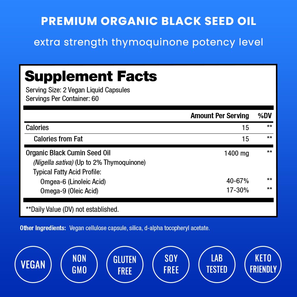 NutraChamps black seed oil capsules supplement facts label detail