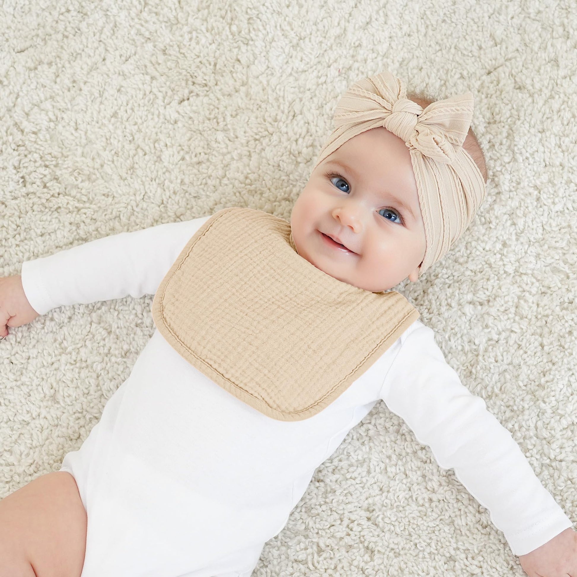Toddler using soft absorbent cotton drool bib