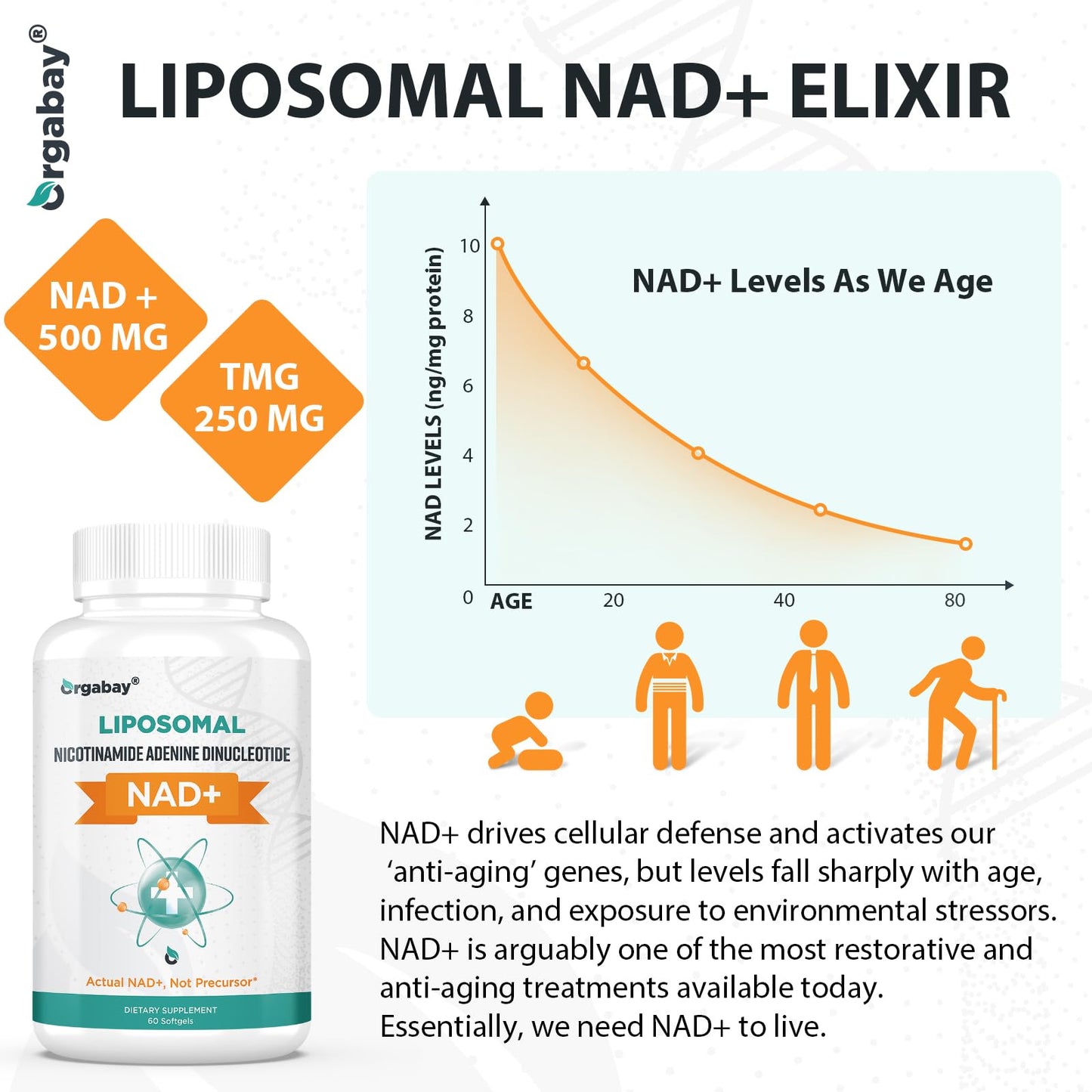 Authentic USA imported Orgabay liposomal dietary supplement for mitochondrial support