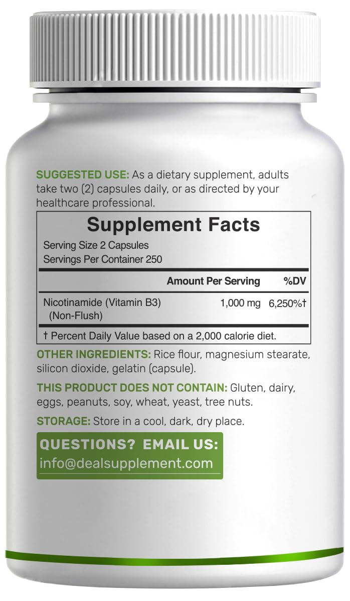 Deal Supplement niacinamide premium allergen free health supplement capsule count