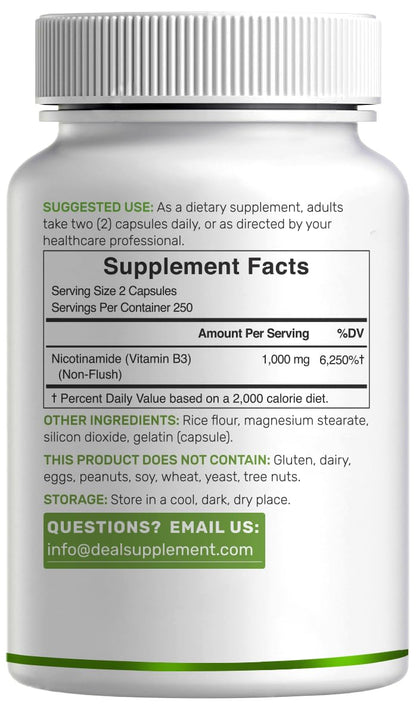 Deal Supplement niacinamide premium allergen free health supplement capsule count