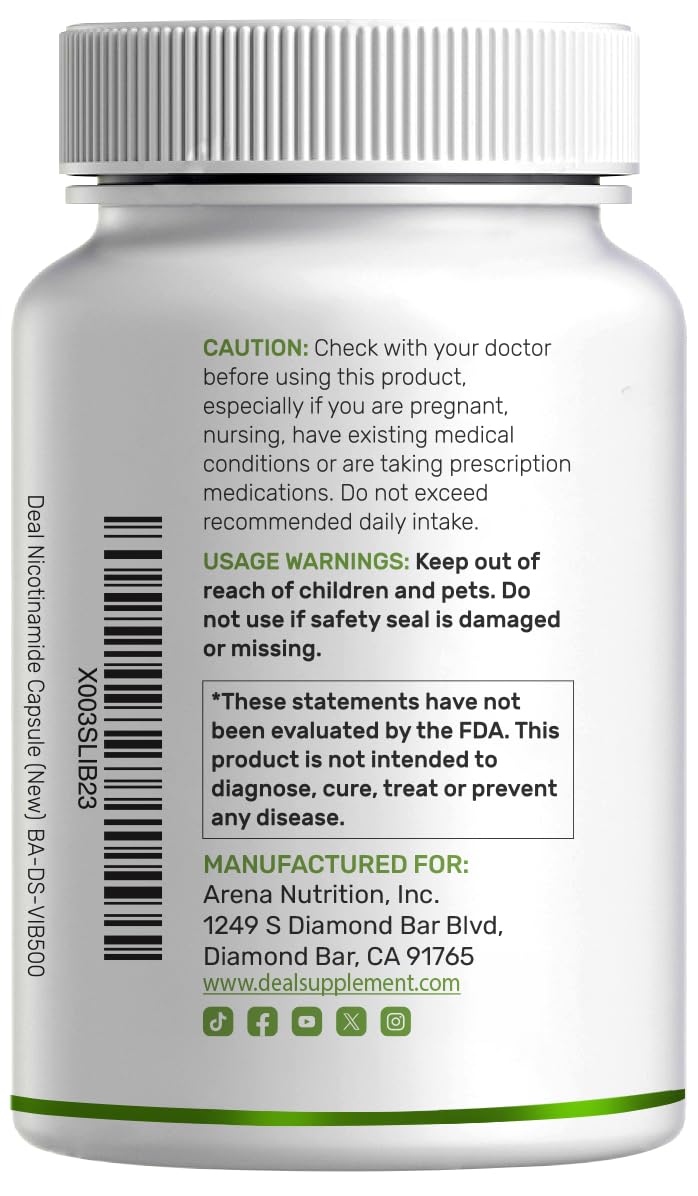 Authentic Deal Supplement vitamin B3 packaging showing benefits for energy