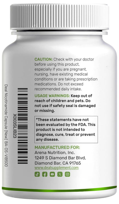 Authentic Deal Supplement vitamin B3 packaging showing benefits for energy