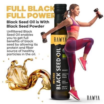 RAWYA full spectrum Nigella Sativa oil for holistic wellness and daily dietary immune support.