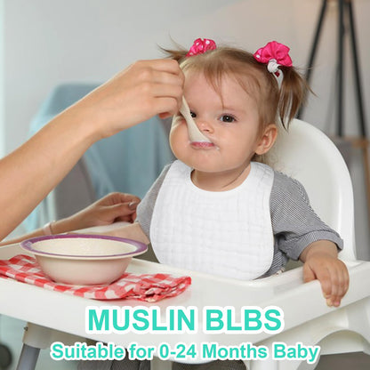 White muslin baby bibs with adjustable snap closure