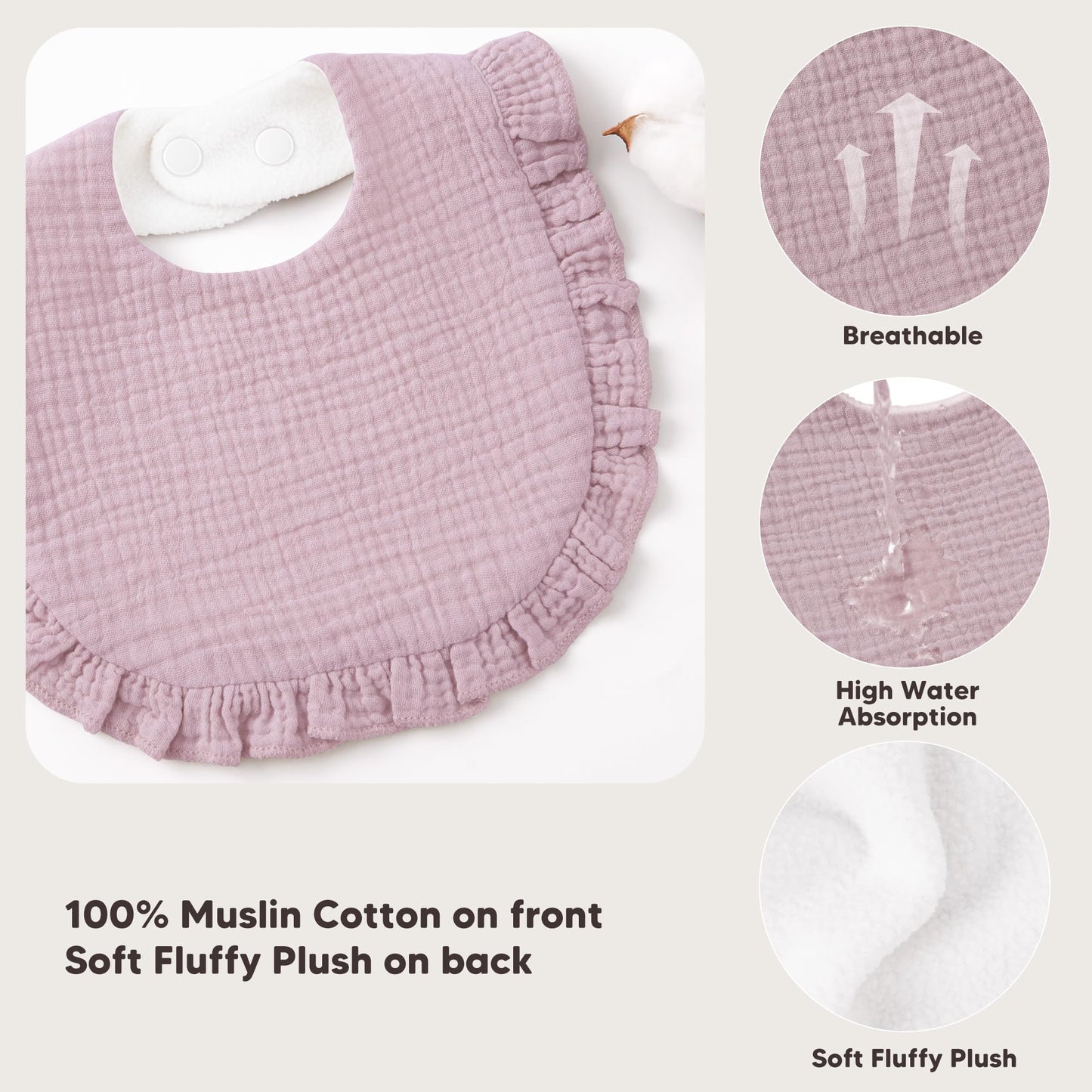 Variety of unisex colors included in Bearmoss 8 pack muslin bib set
