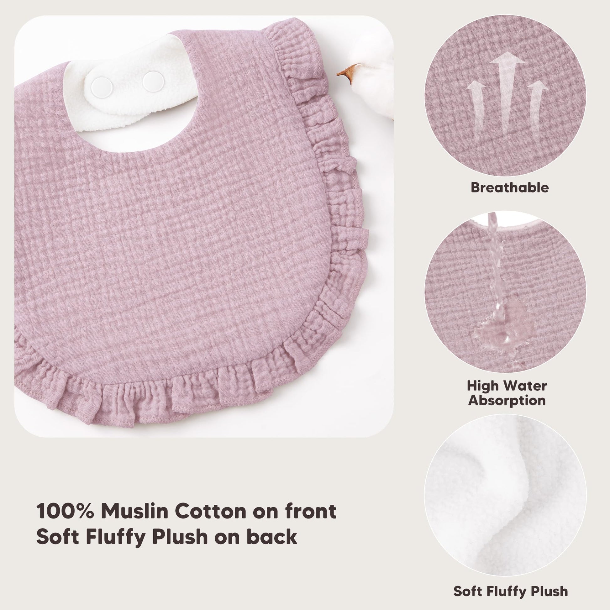 Variety of unisex colors included in Bearmoss 8 pack muslin bib set