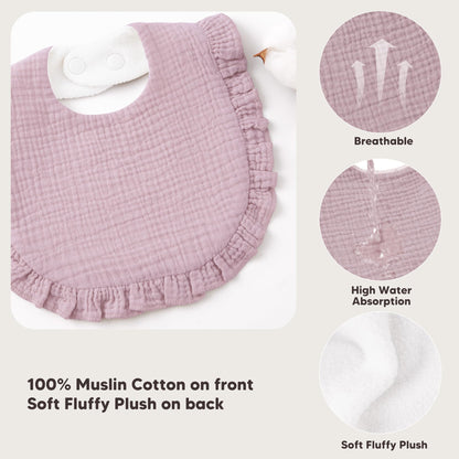 Variety of unisex colors included in Bearmoss 8 pack muslin bib set