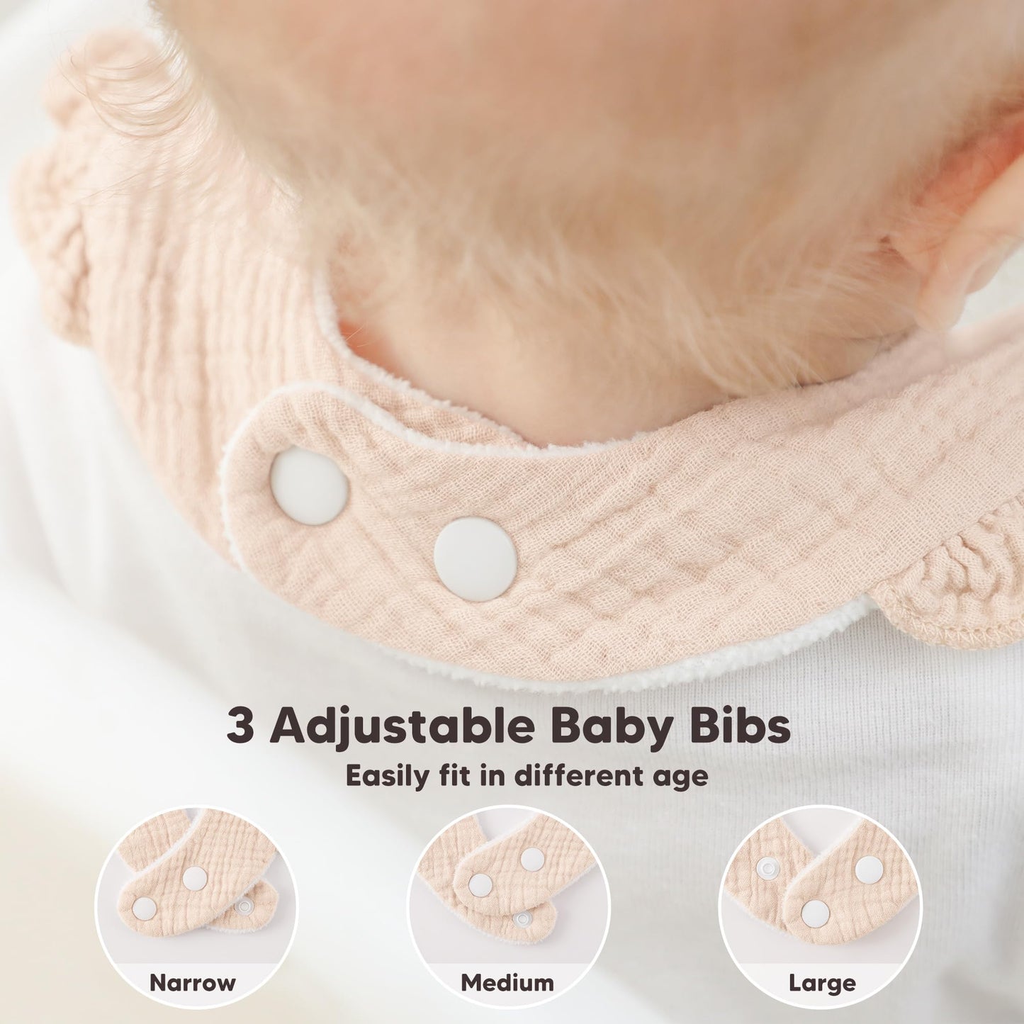Newborn baby wearing a soft Bearmoss muslin drool bib