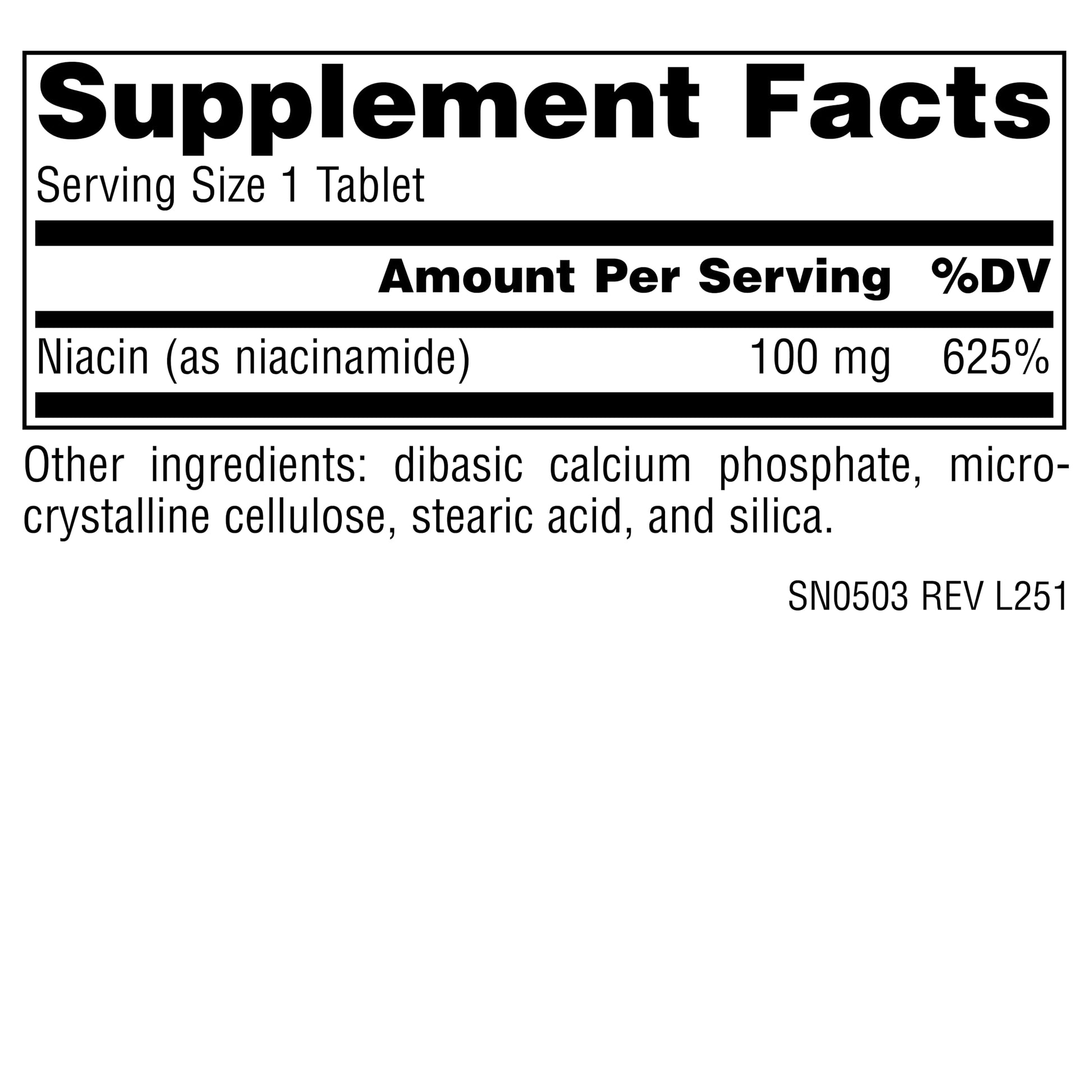 Source Naturals Niacinamide B3 100mg vegan formula packaging showing supplement facts and ingredient profile clarity
