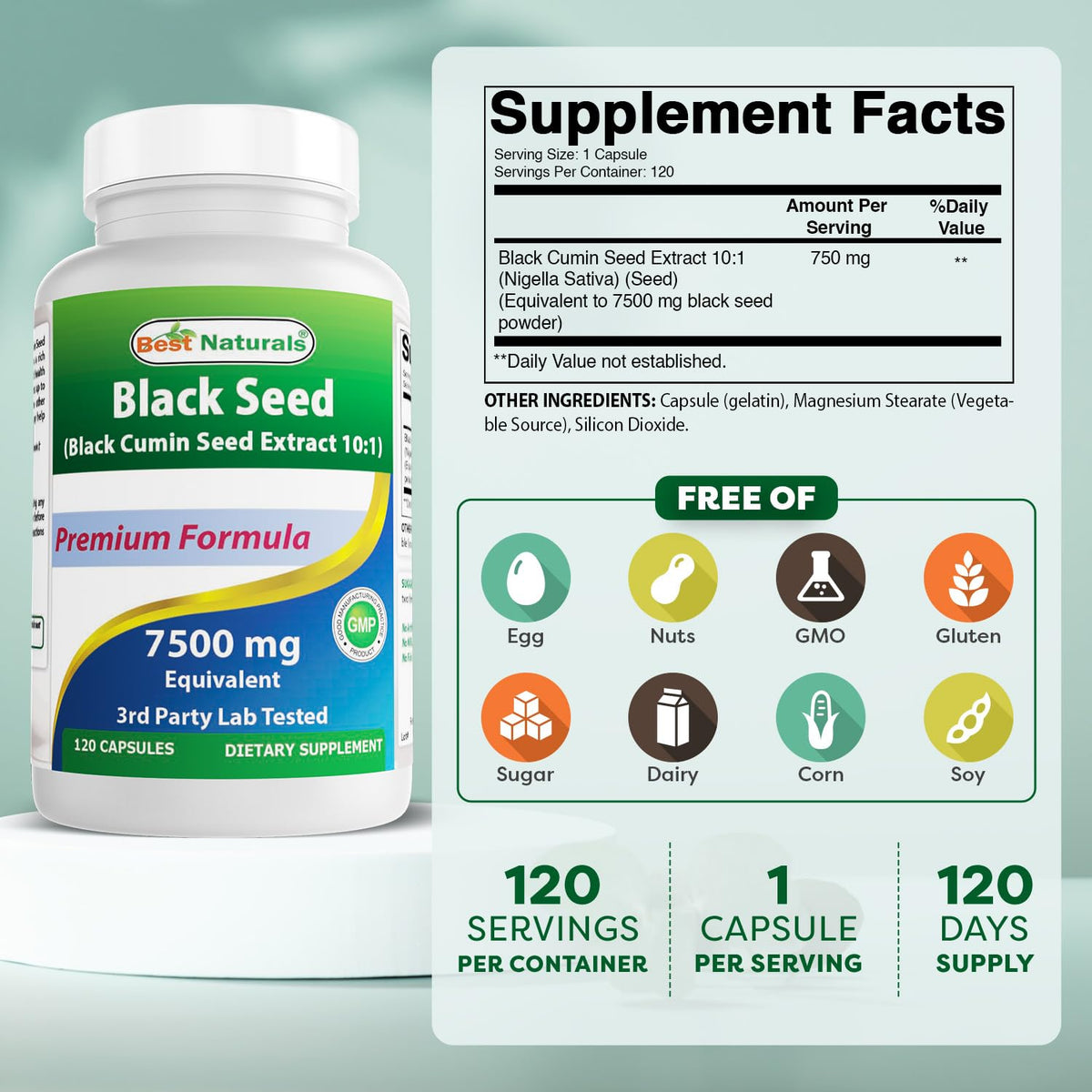 Best Naturals supplement capsule bottle nutrition label