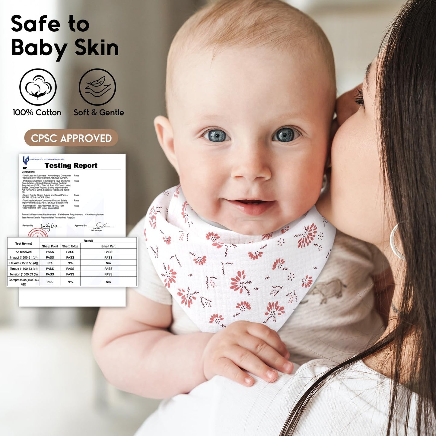 Adjustable nickel free snap closure on baby bib