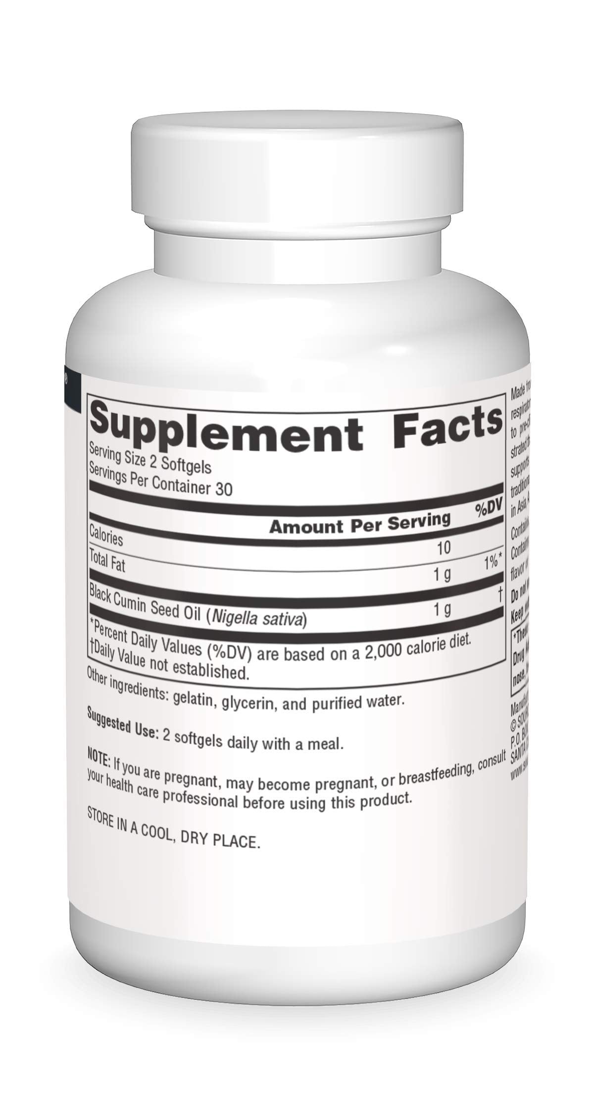 Authentic USA imported Source Naturals Nigella sativa softgels for natural immunity.