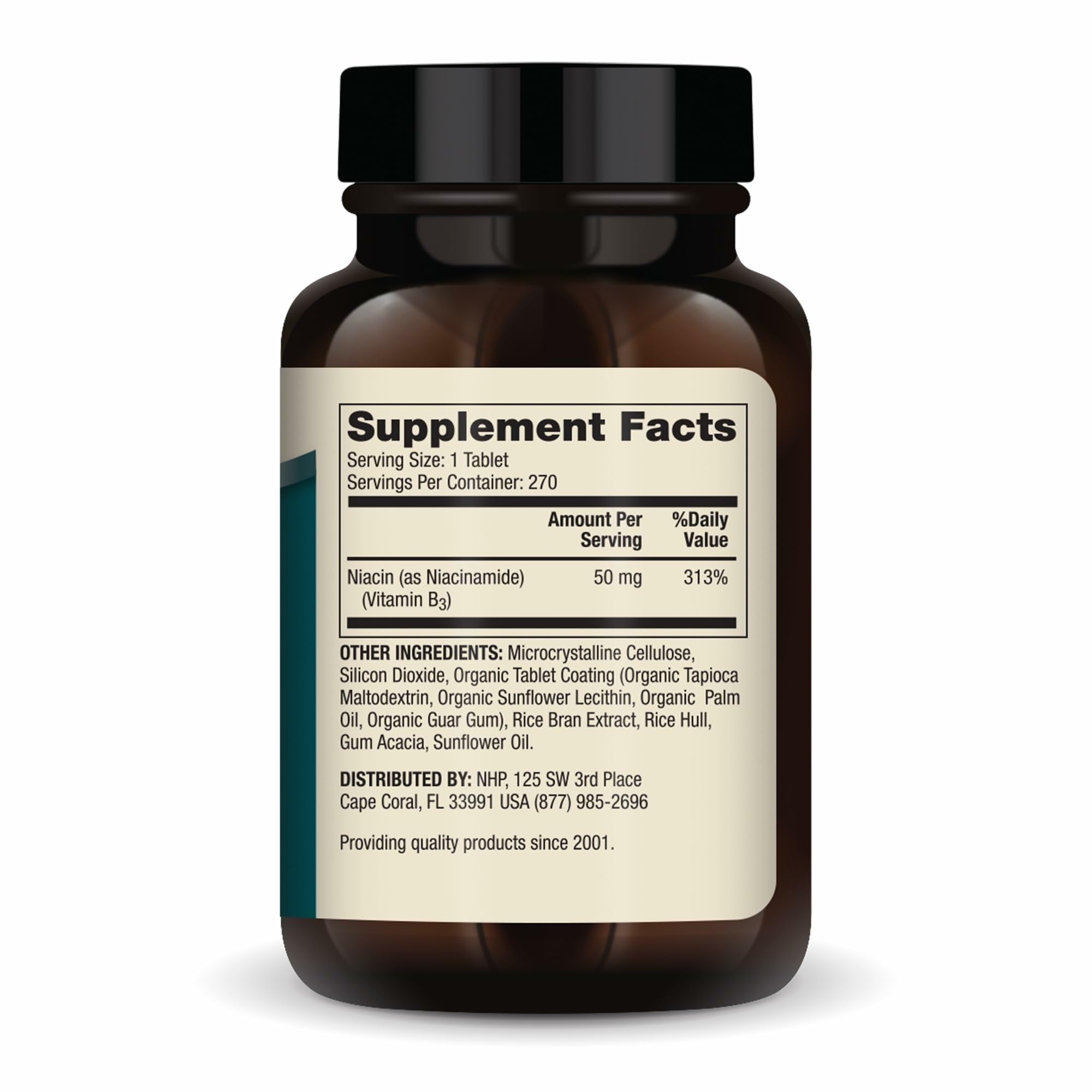 Dr. Mercola Vitamin B3 supplement facts label showing 50 mg niacinamide dosage per mini tablet
