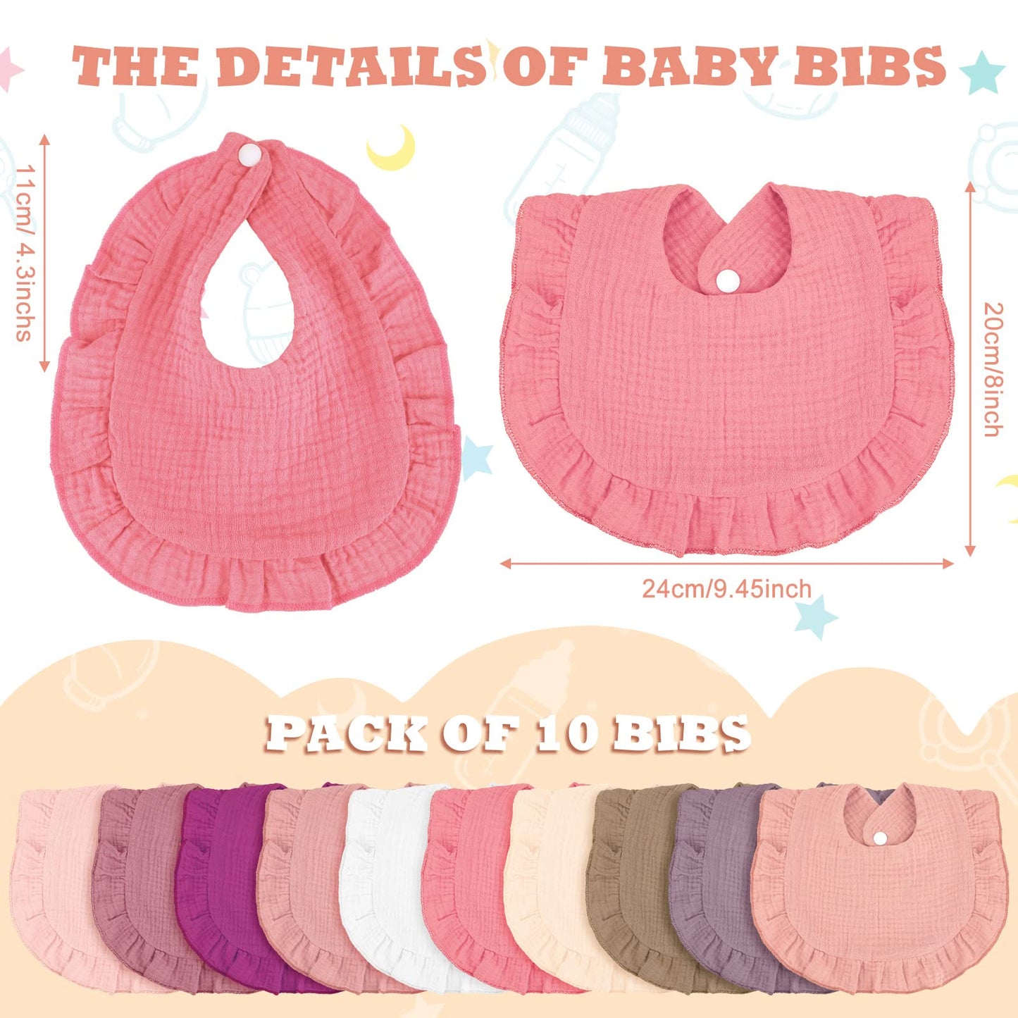 Close up of Seematn soft cotton muslin bib ruffle detail