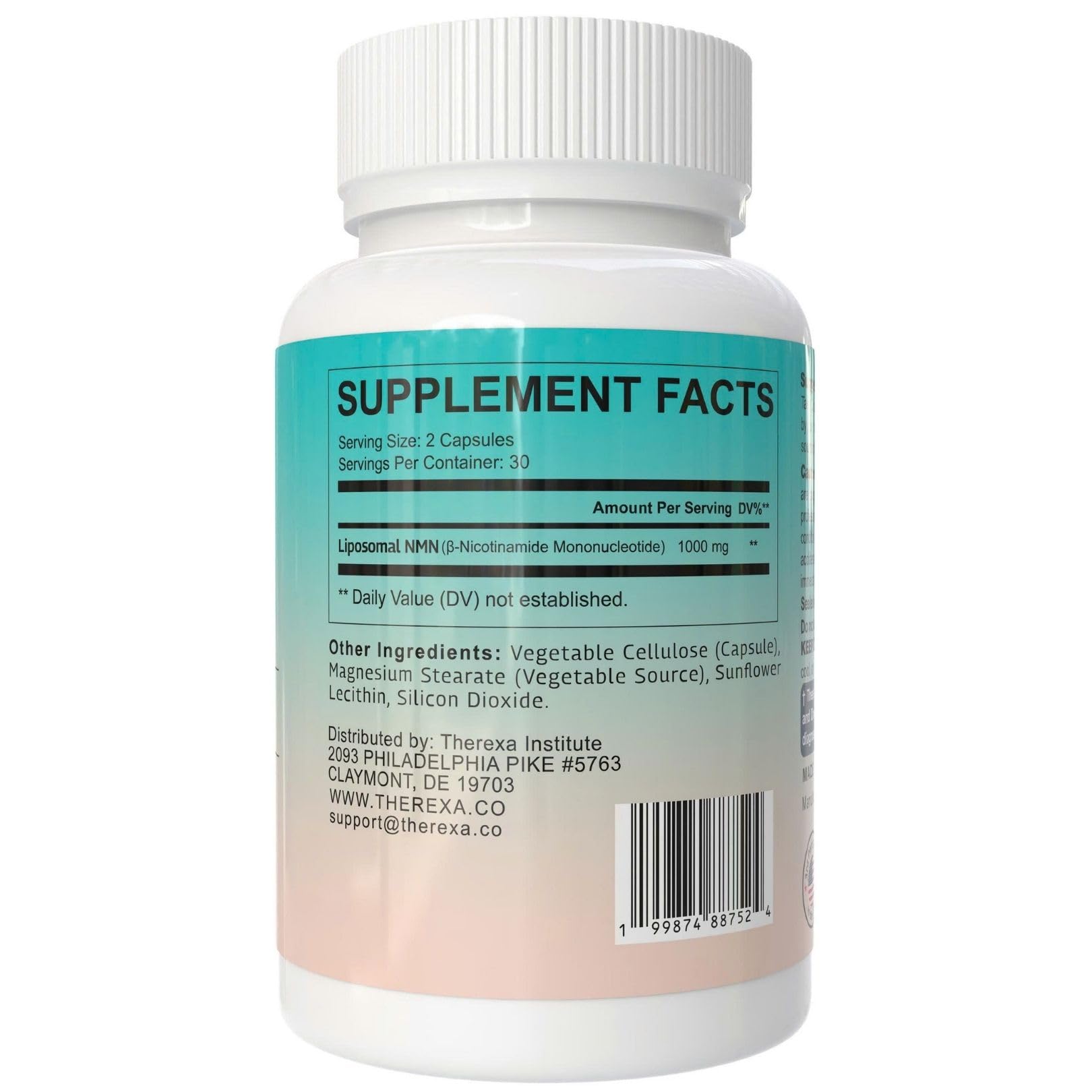 Therexa Liposomal NMN 1000mg bottle showing dosage information