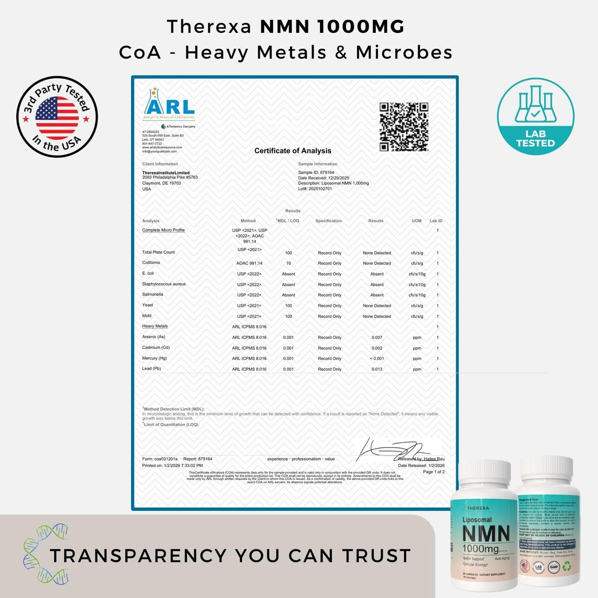 Therexa Liposomal NMN 1000mg packaging back view