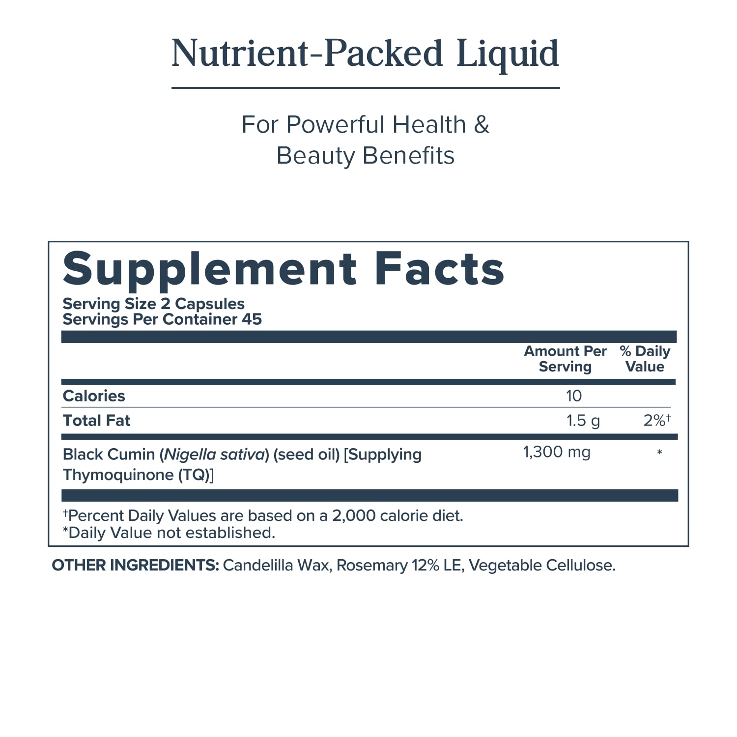 Heritage Store Nigella Sativa oil capsules bottle highlighting thymoquinone and omega fatty acid benefits