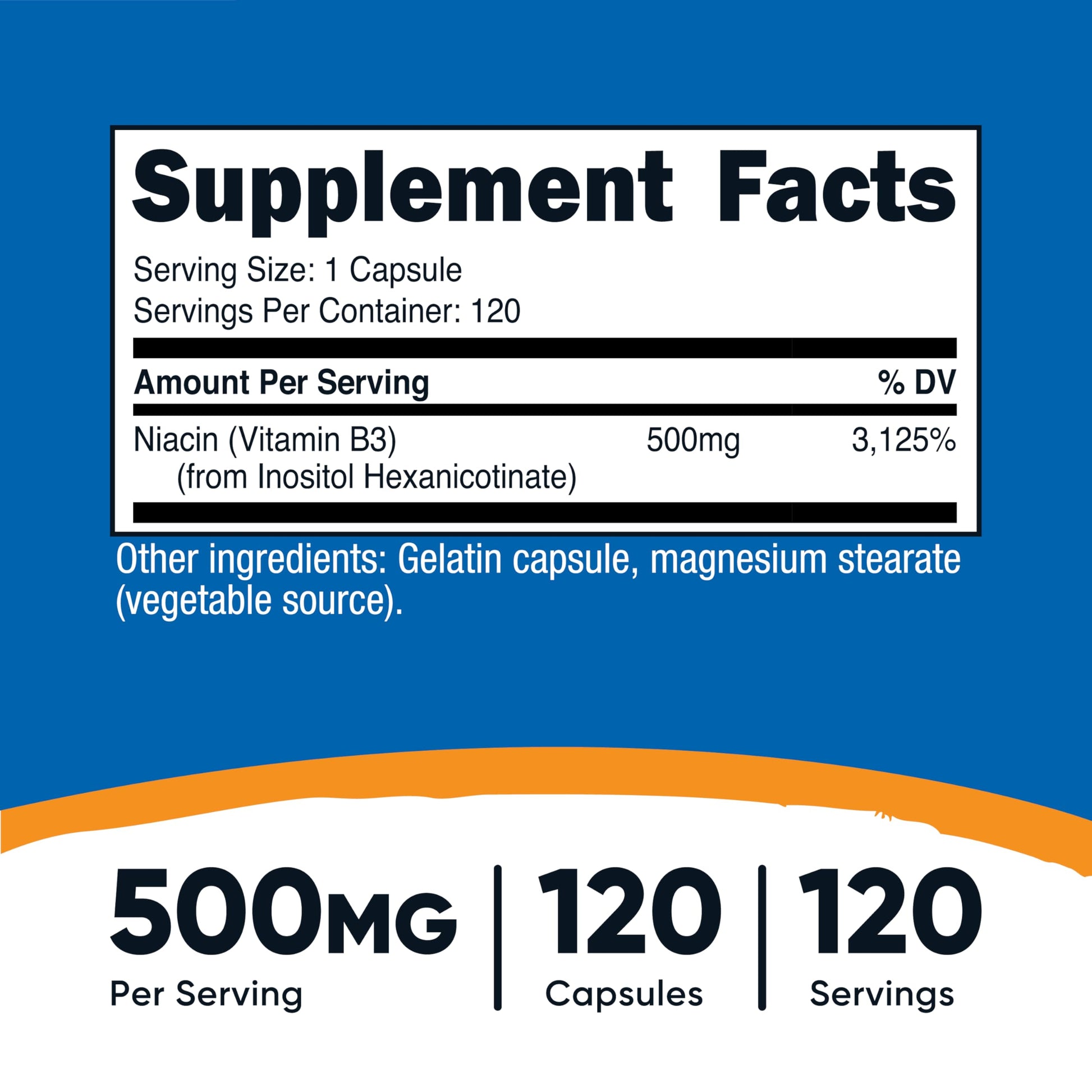 Nutricost Inositol Hexanicotinate Vitamin B3 supplement bottle label facts and serving size