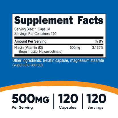 Nutricost Inositol Hexanicotinate Vitamin B3 supplement bottle label facts and serving size