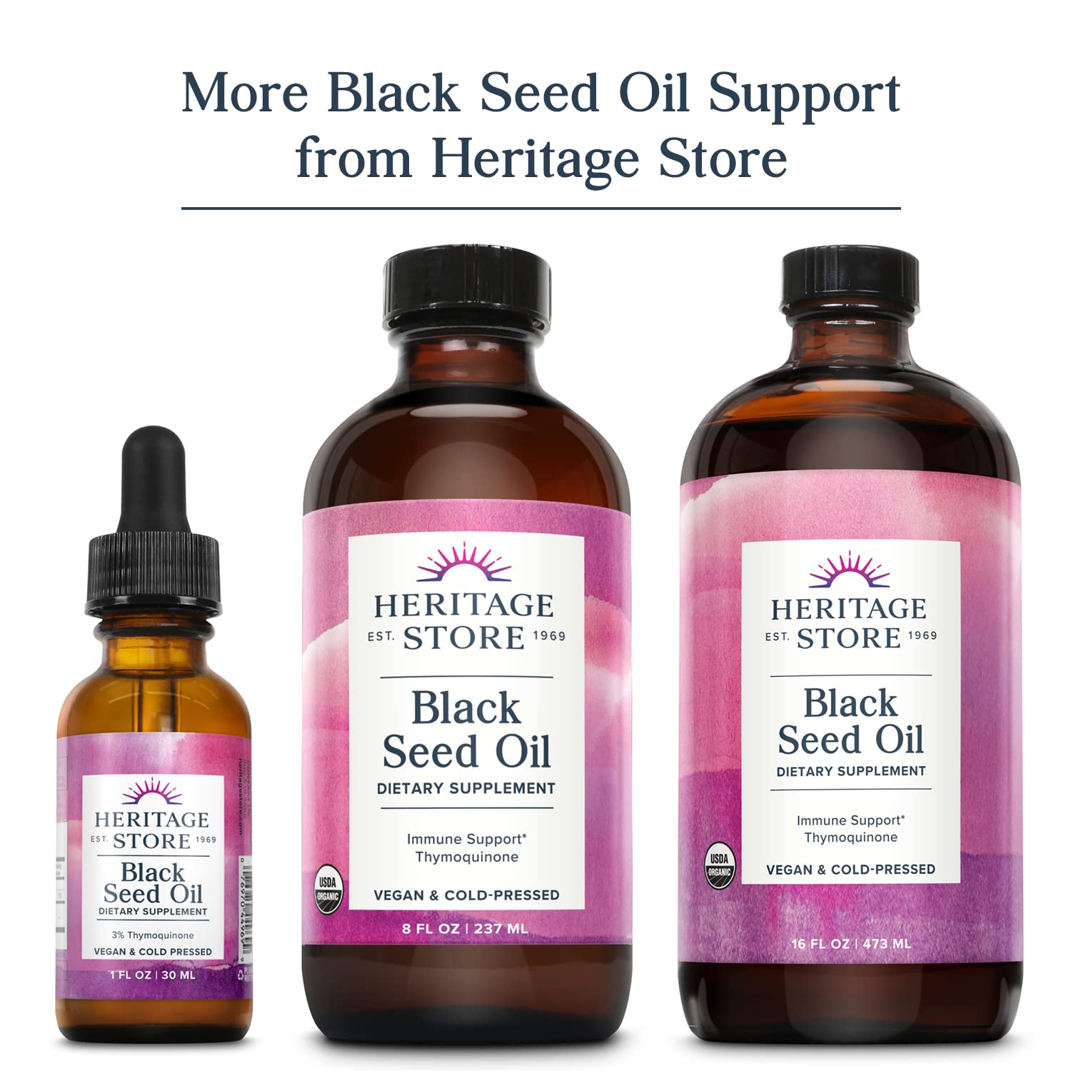 Heritage Store cold pressed black cumin seed oil dietary supplement for skin and hair health