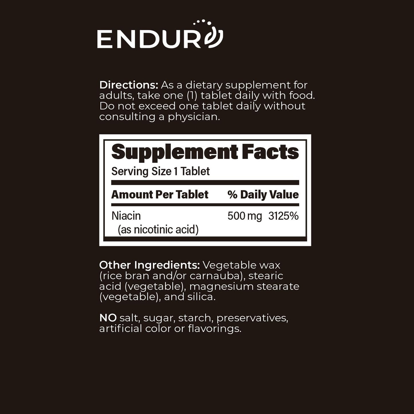 Authentic imported Endurance Products Endur Acin 500 milligrams capsule size visual and safety warning information