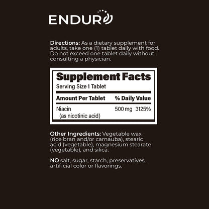 Authentic imported Endurance Products Endur Acin 500 milligrams capsule size visual and safety warning information